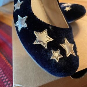 Mini Boden Blue Velvet Star-Embellished Shoes